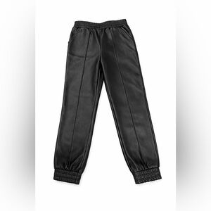 Primark Black Faux Leather Jogger Pants Kids Size 6-7Y Elastic Waist Trendy